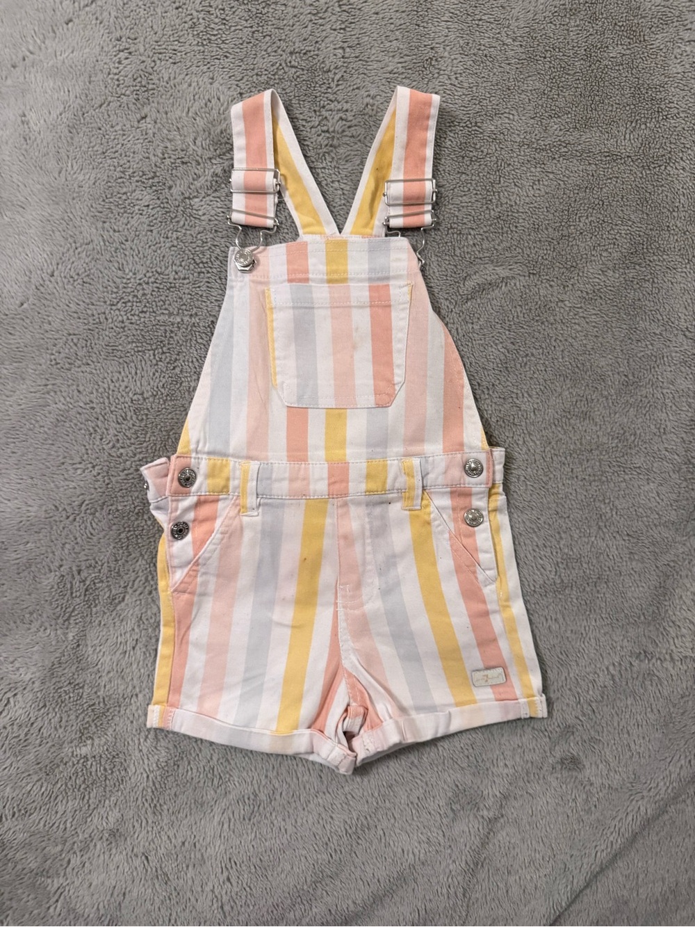 7 For All Mankind Toddler Girls 3T Pastel Striped Shortalls Denim Overalls